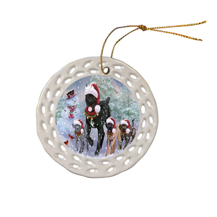 Christmas Running Family Cane Corso Dogs Ceramic Doily Ornament DPOR57414