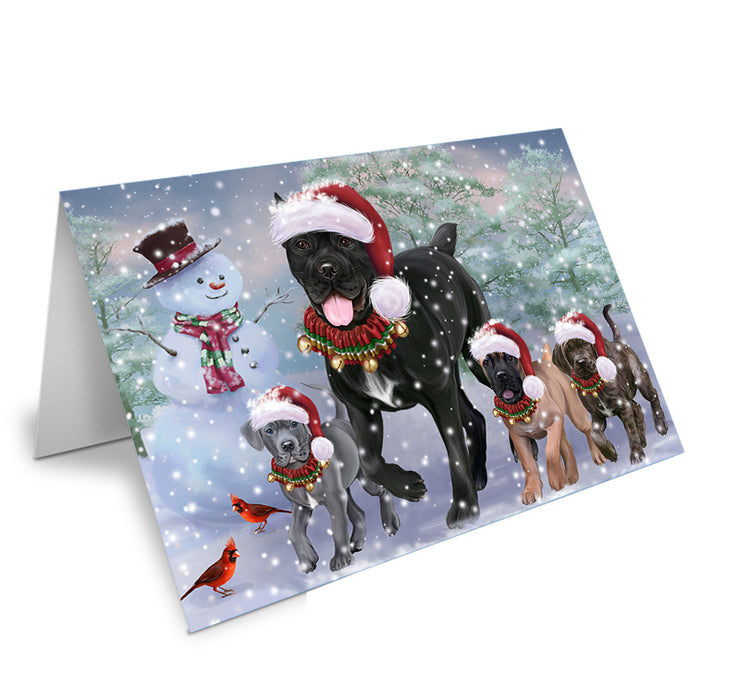 Christmas Running Family Cane Corso Dogs Handmade Artwork Assorted Pets Greeting Cards and Note Cards with Envelopes for All Occasions and Holiday Seasons GCD75278