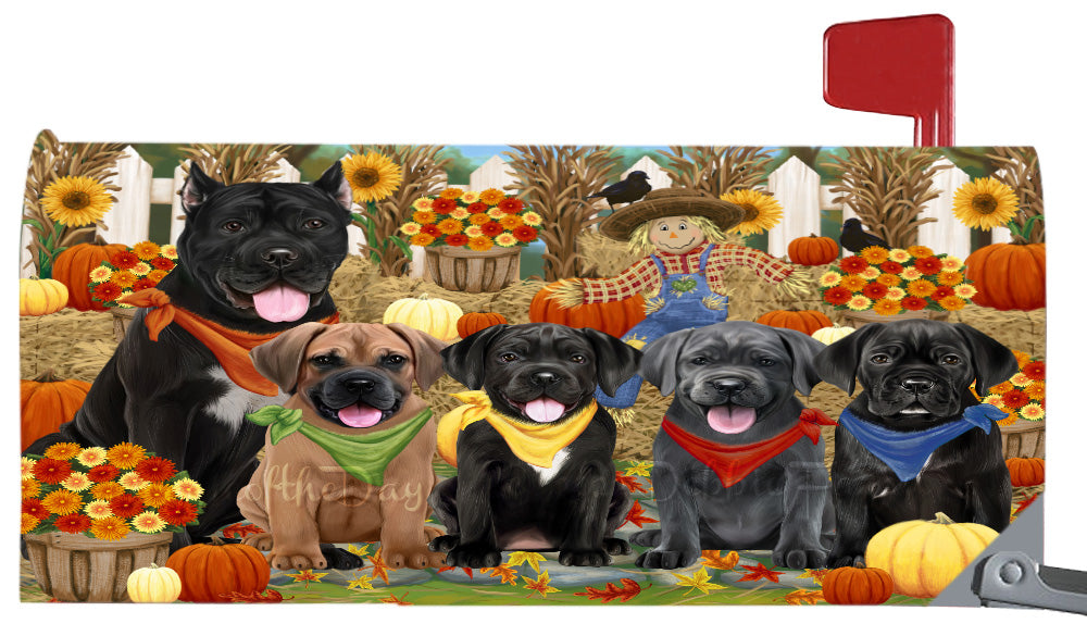 Fall Festival Gathering Cane Corso Dogs Magnetic Mailbox Cover Both Sides Pet Theme Printed Decorative Letter Box Wrap Case Postbox Thick Magnetic Vinyl Material