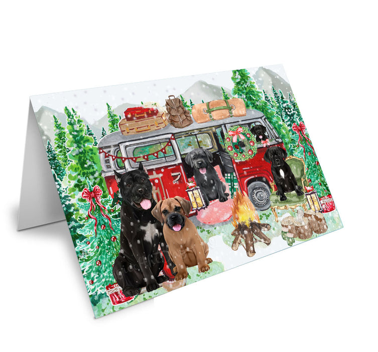 Christmas Time Camping with Cane Corso Dogs Handmade Artwork Assorted Pets Greeting Cards and Note Cards with Envelopes for All Occasions and Holiday Seasons