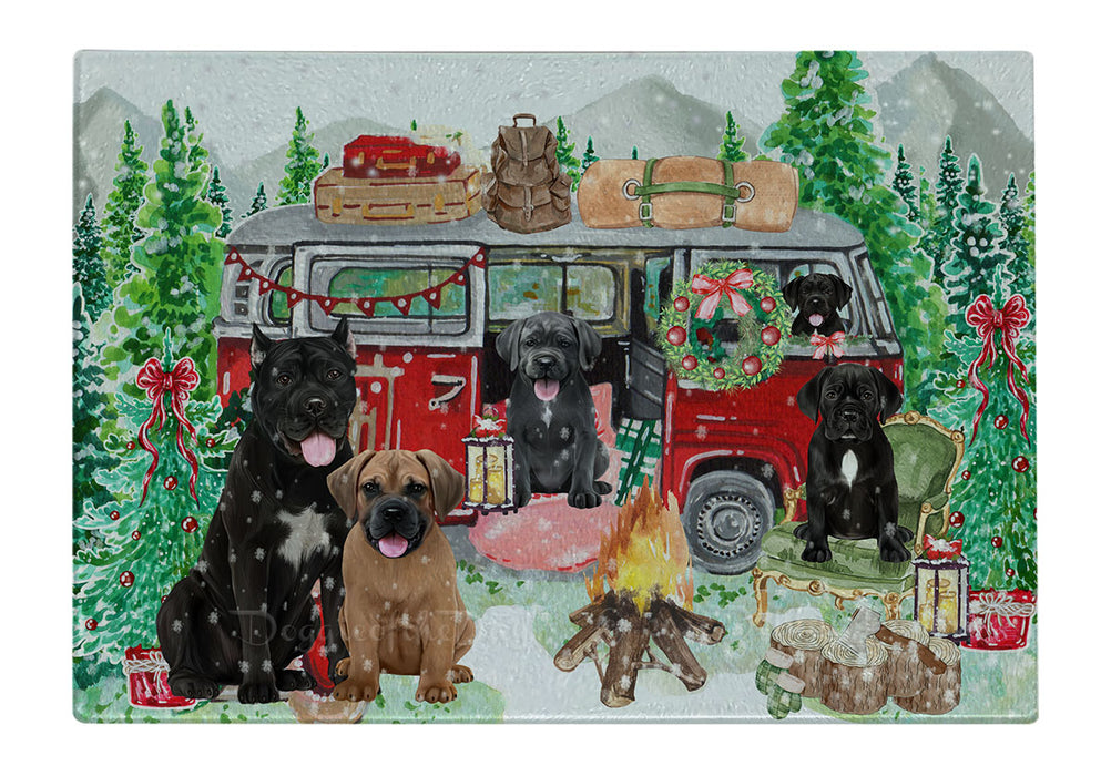 Christmas Time Camping with Cane Corso Dogs Cutting Board - For Kitchen - Scratch & Stain Resistant - Designed To Stay In Place - Easy To Clean By Hand - Perfect for Chopping Meats, Vegetables