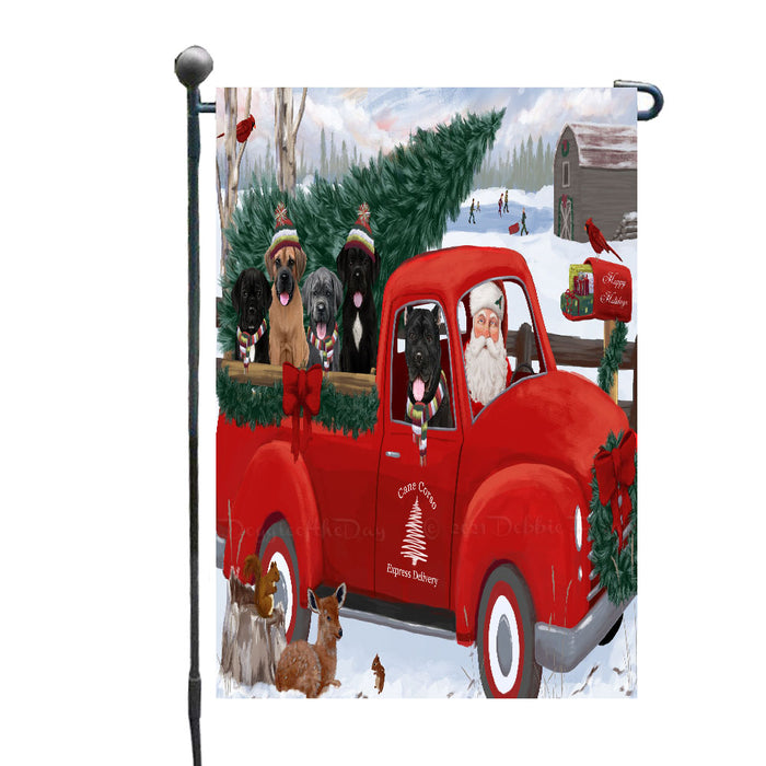 Christmas Santa Express Delivery Red Truck Cane Corso Dogs Garden Flags- Outdoor Double Sided Garden Yard Porch Lawn Spring Decorative Vertical Home Flags 12 1/2"w x 18"h