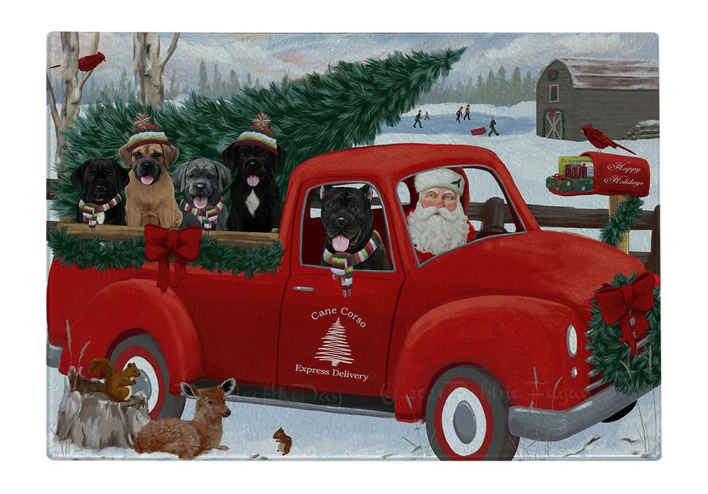 Christmas Santa Express Delivery Red Truck Cane Corso Dogs Cutting Board - For Kitchen - Scratch & Stain Resistant - Designed To Stay In Place - Easy To Clean By Hand - Perfect for Chopping Meats, Vegetables