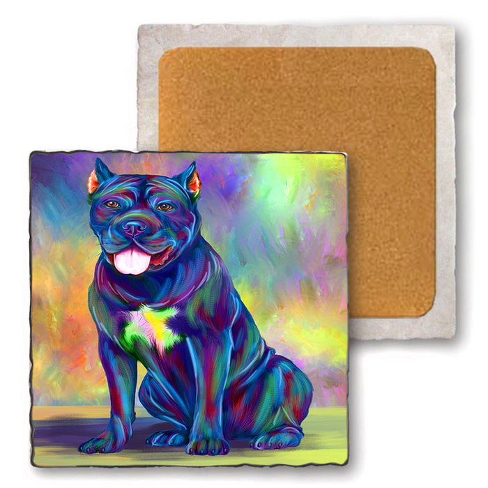 Paradise Wave Cane Corso Dog Set of 4 Natural Stone Marble Tile Coasters MCST52504