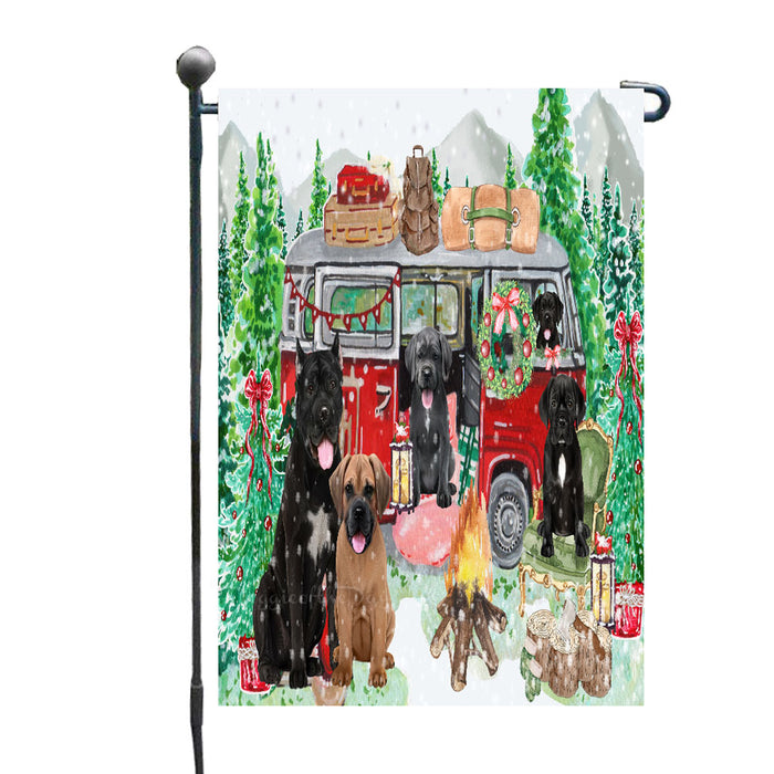 Christmas Time Camping with Cane Corso Dogs Garden Flags- Outdoor Double Sided Garden Yard Porch Lawn Spring Decorative Vertical Home Flags 12 1/2"w x 18"h
