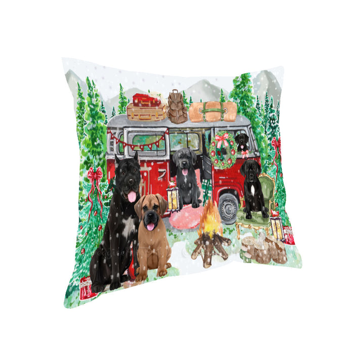 Christmas Time Camping with Cane Corso Dogs Pillow with Top Quality High-Resolution Images - Ultra Soft Pet Pillows for Sleeping - Reversible & Comfort - Ideal Gift for Dog Lover - Cushion for Sofa Couch Bed - 100% Polyester
