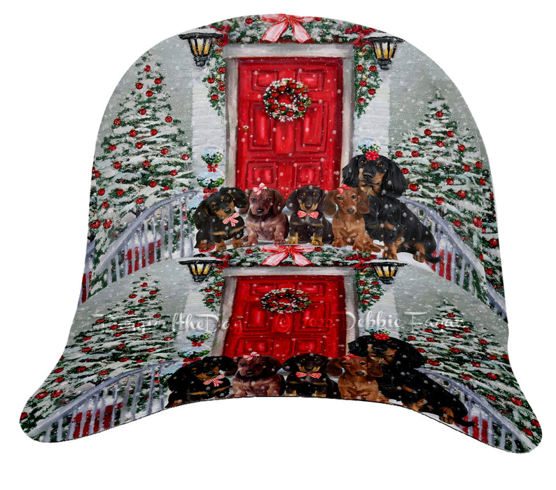 Christmas Holiday Welcome Red Door Dachshund Dog Peaked Cap All Over Print