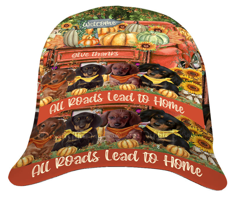 All Roads Lead to Home Orange Truck Harvest Fall Pumpkin Dachshund Dog Peaked Cap All Over Print