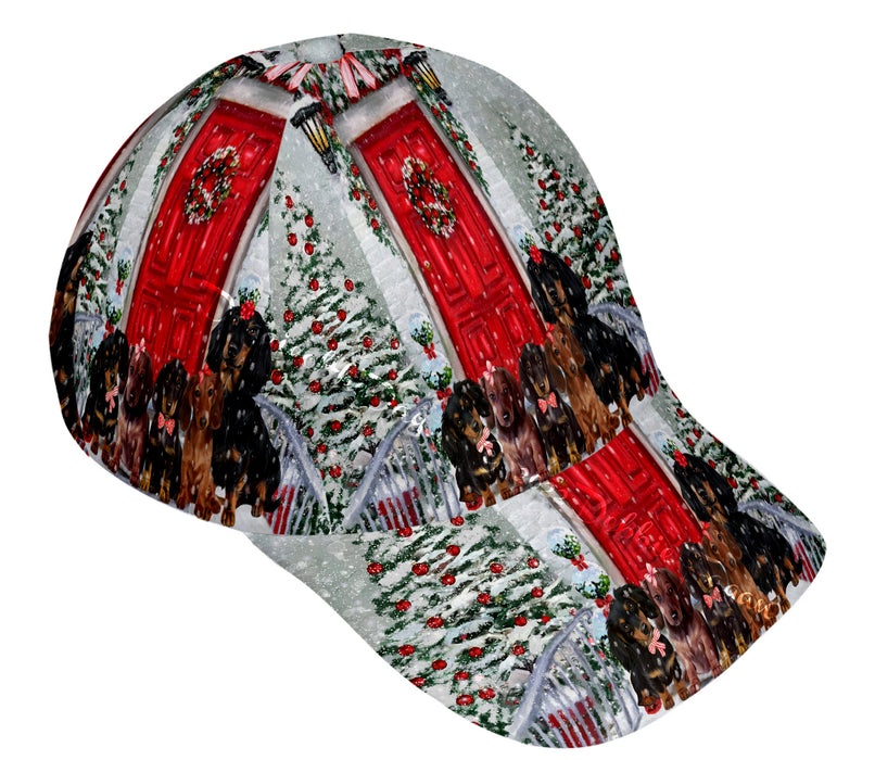 Christmas Holiday Welcome Red Door Dachshund Dog Peaked Cap All Over Print