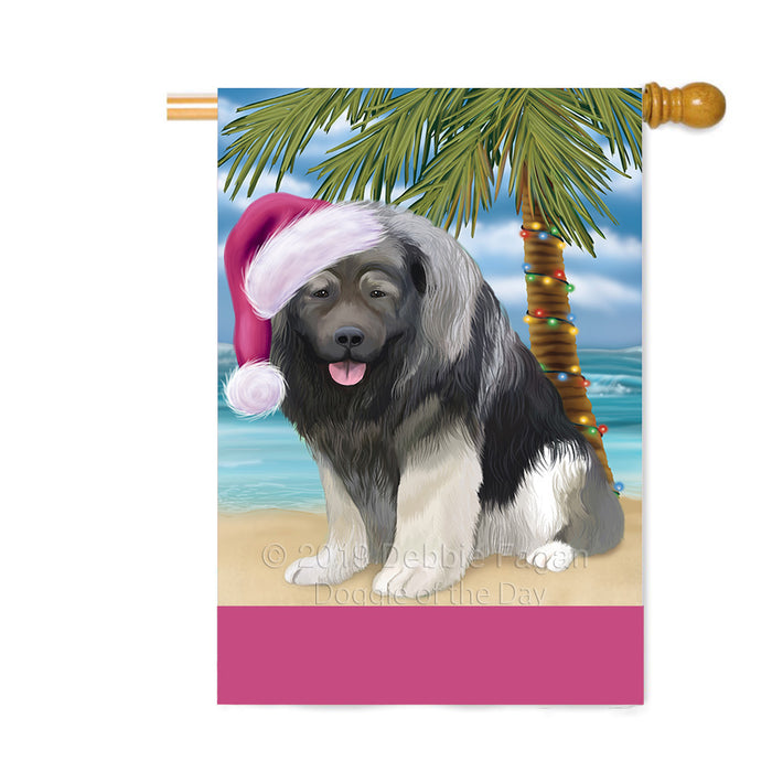 Personalized Summertime Happy Holidays Christmas Caucasian Ovcharka Dog on Tropical Island Beach Custom House Flag FLG-DOTD-A60502
