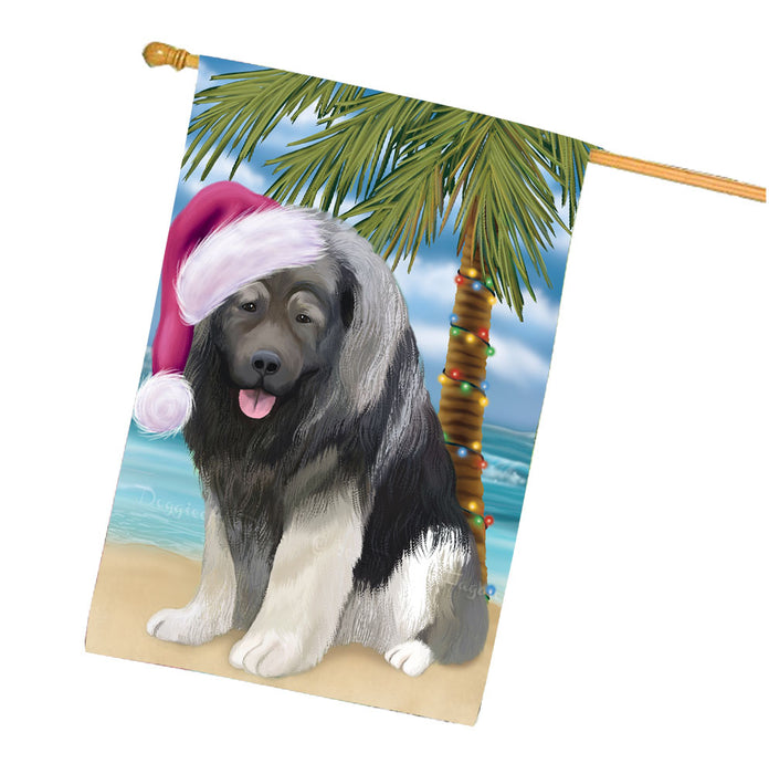 Christmas Summertime Beach Caucasian Ovcharka Dog House Flag Outdoor Decorative Double Sided Pet Portrait Weather Resistant Premium Quality Animal Printed Home Decorative Flags 100% Polyester FLG68712