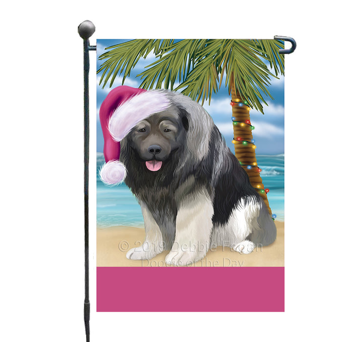 Personalized Summertime Happy Holidays Christmas Caucasian Ovcharka Dog on Tropical Island Beach  Custom Garden Flags GFLG-DOTD-A60446