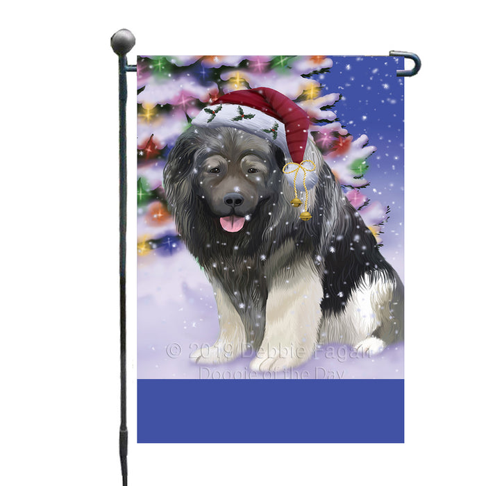 Personalized Winterland Wonderland Caucasian Ovcharka Dog In Christmas Holiday Scenic Background Custom Garden Flags GFLG-DOTD-A61276