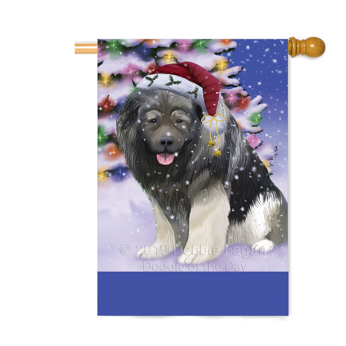 Personalized Winterland Wonderland Caucasian Ovcharka Dog In Christmas Holiday Scenic Background Custom House Flag FLG-DOTD-A61332