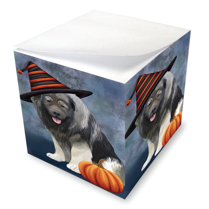 Happy Halloween Caucasian Shepherd Dog Wearing Witch Hat with Pumpkin Note Cube NOC56526
