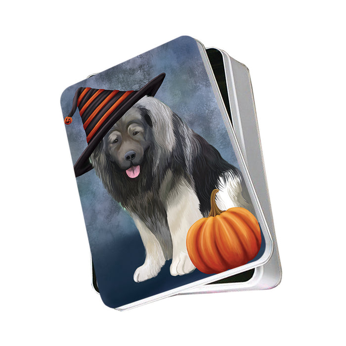 Happy Halloween Caucasian Shepherd Dog Wearing Witch Hat with Pumpkin Photo Storage Tin PITN54823