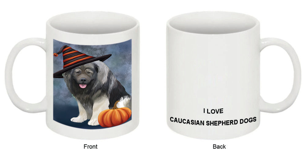 Happy Halloween Caucasian Shepherd Dog Wearing Witch Hat with Pumpkin Coffee Mug MUG50278