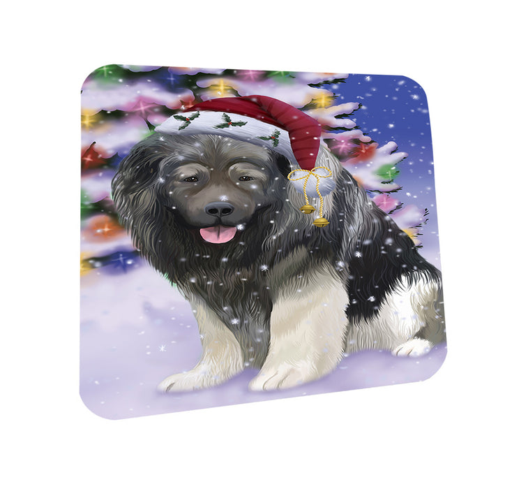 Winterland Wonderland Caucasian Shepherd Dog In Christmas Holiday Scenic Background Coasters Set of 4 CST55654
