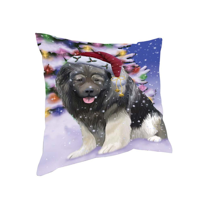 Winterland Wonderland Caucasian Shepherd Dog In Christmas Holiday Scenic Background Pillow PIL71712