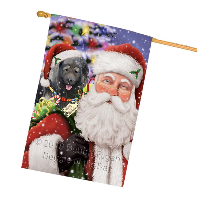 Santa Carrying Caucasian Shepherd Dog and Christmas Presents House Flag FLG55927