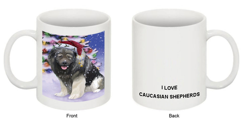 Winterland Wonderland Caucasian Shepherd Dog In Christmas Holiday Scenic Background Coffee Mug MUG51094