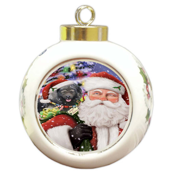 Santa Carrying Caucasian Shepherd Dog and Christmas Presents Round Ball Christmas Ornament RBPOR55854