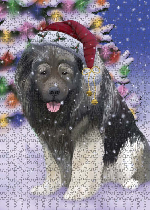 Winterland Wonderland Caucasian Shepherd Dog In Christmas Holiday Scenic Background Puzzle  PUZL90988