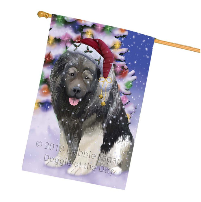 Winterland Wonderland Caucasian Shepherd Dog In Christmas Holiday Scenic Background House Flag FLG56125