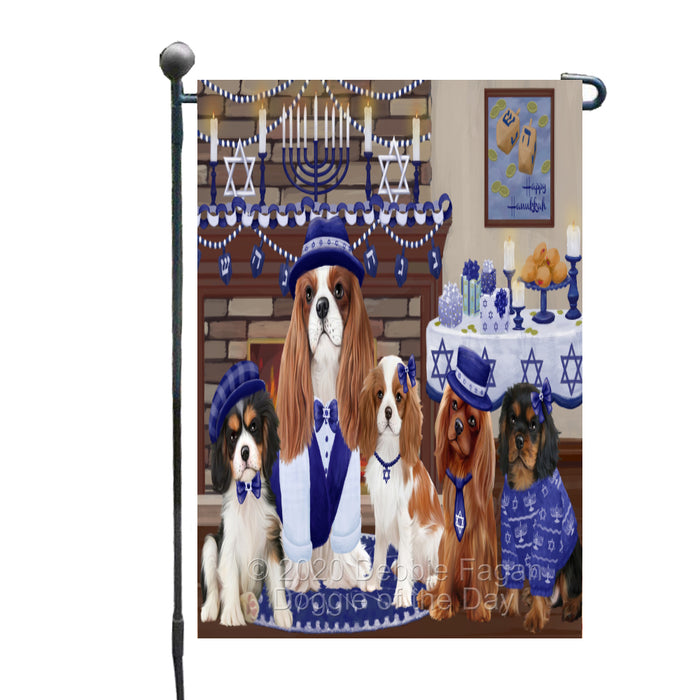 Happy Hanukkah Family Cavalier King Charles Spaniel Dogs Garden Flag GFLG65973