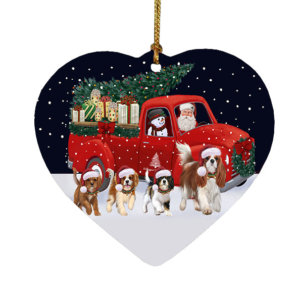Christmas Express Delivery Red Truck Running Cavalier King Charles Spaniel Dogs Heart Christmas Ornament RFPOR58079