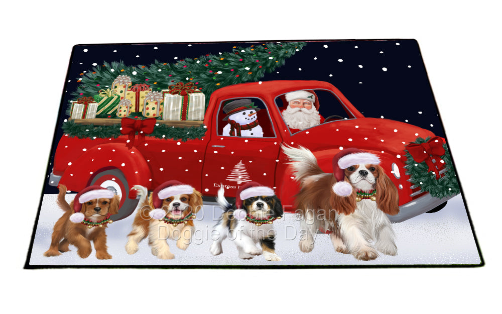 Christmas Express Delivery Red Truck Running Cavalier King Charles Spaniel Dogs Indoor/Outdoor Welcome Floormat - Premium Quality Washable Anti-Slip Doormat Rug FLMS56584