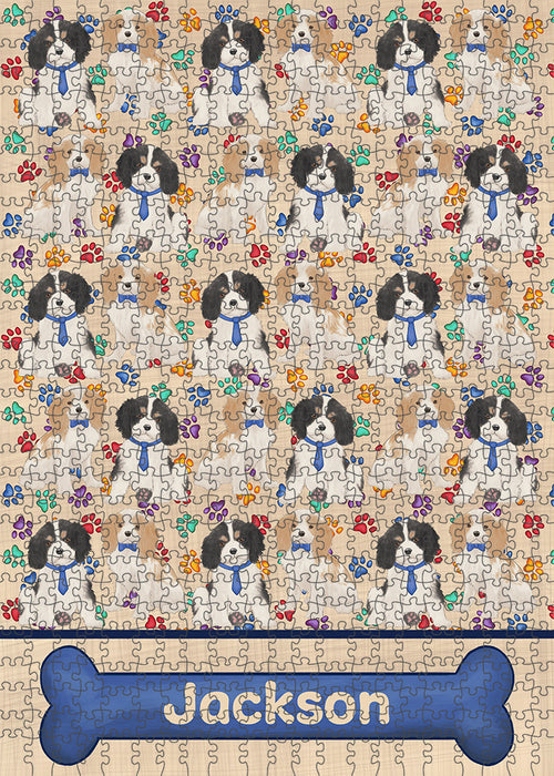 Rainbow Paw Print Cavalier King Charles Spaniel Dogs Puzzle with Photo Tin PUZL97664