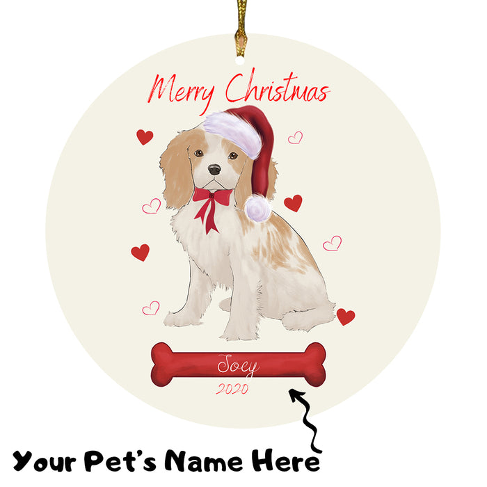 Personalized Merry Christmas  Cavalier King Charles Spaniel Dog Christmas Tree Round Flat Ornament RBPOR58937