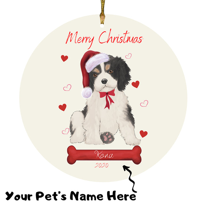 Personalized Merry Christmas  Cavalier King Charles Spaniel Dog Christmas Tree Round Flat Ornament RBPOR58938