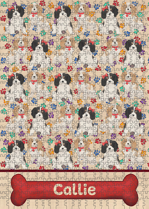 Rainbow Paw Print Cavalier King Charles Spaniel Dogs Puzzle with Photo Tin PUZL97668