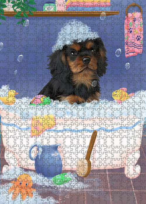 Rub A Dub Dog In A Tub Cavalier King Charles Spaniel Dog Portrait Jigsaw Puzzle for Adults Animal Interlocking Puzzle Game Unique Gift for Dog Lover's with Metal Tin Box PZL250
