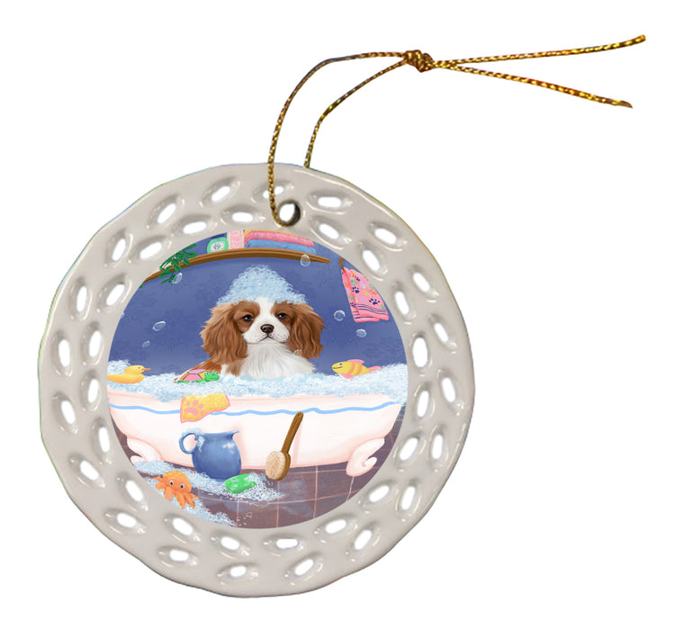 Rub A Dub Dog In A Tub Cavalier King Charles Spaniel Dog Doily Ornament DPOR58226