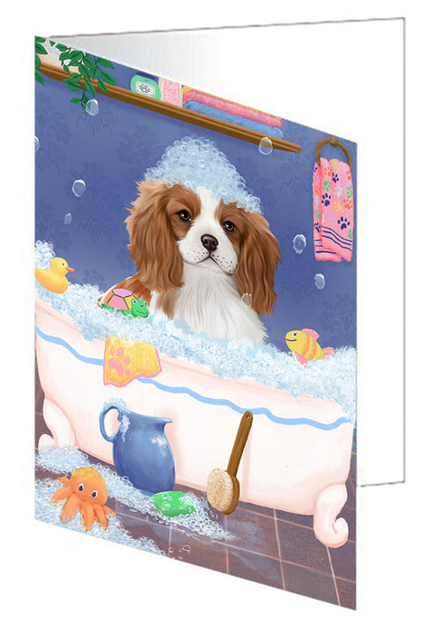 Rub A Dub Dog In A Tub Cavalier King Charles Spaniel Dog Handmade Artwork Assorted Pets Greeting Cards and Note Cards with Envelopes for All Occasions and Holiday Seasons GCD79319