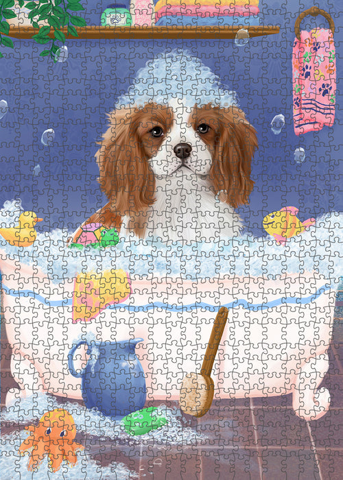 Rub A Dub Dog In A Tub Cavalier King Charles Spaniel Dog Portrait Jigsaw Puzzle for Adults Animal Interlocking Puzzle Game Unique Gift for Dog Lover's with Metal Tin Box PZL247