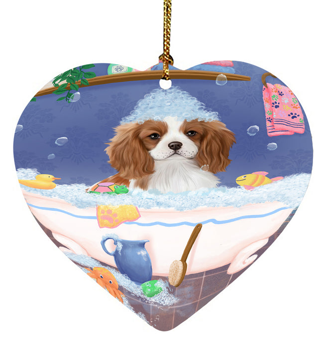 Rub A Dub Dog In A Tub Cavalier King Charles Spaniel Dog Heart Christmas Ornament HPORA58575