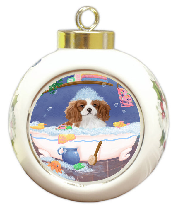 Rub A Dub Dog In A Tub Cavalier King Charles Spaniel Dog Round Ball Christmas Ornament RBPOR58559