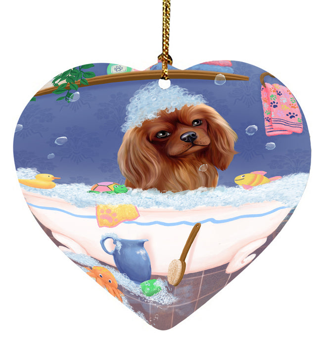Rub A Dub Dog In A Tub Cavalier King Charles Spaniel Dog Heart Christmas Ornament HPORA58576