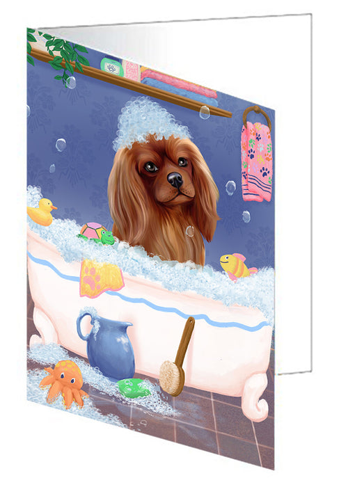 Rub A Dub Dog In A Tub Cavalier King Charles Spaniel Dog Handmade Artwork Assorted Pets Greeting Cards and Note Cards with Envelopes for All Occasions and Holiday Seasons GCD79322