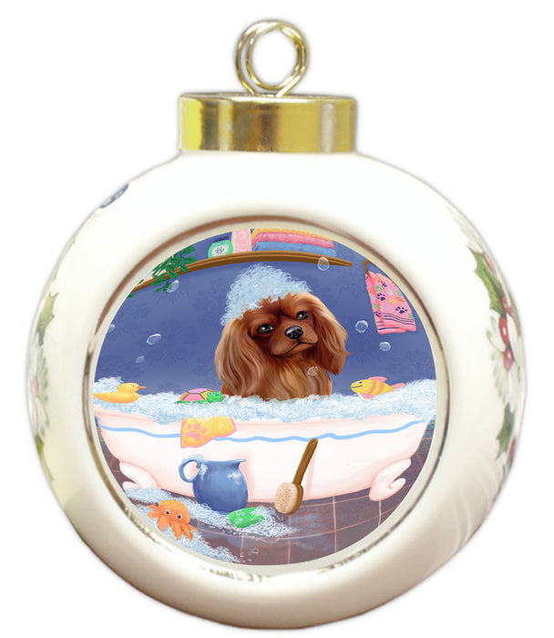 Rub A Dub Dog In A Tub Cavalier King Charles Spaniel Dog Round Ball Christmas Ornament RBPOR58560