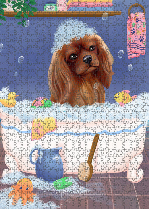 Rub A Dub Dog In A Tub Cavalier King Charles Spaniel Dog Portrait Jigsaw Puzzle for Adults Animal Interlocking Puzzle Game Unique Gift for Dog Lover's with Metal Tin Box PZL248