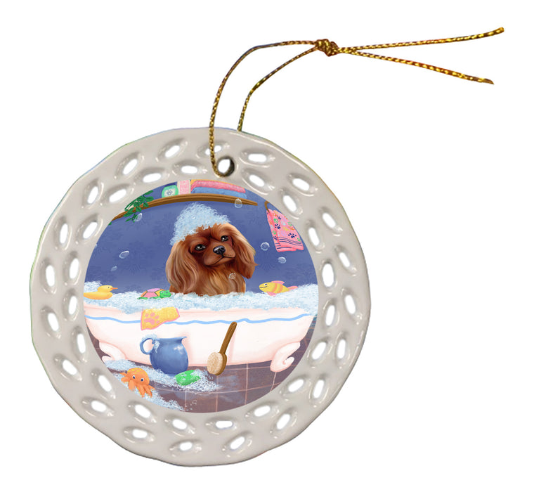 Rub A Dub Dog In A Tub Cavalier King Charles Spaniel Dog Doily Ornament DPOR58227