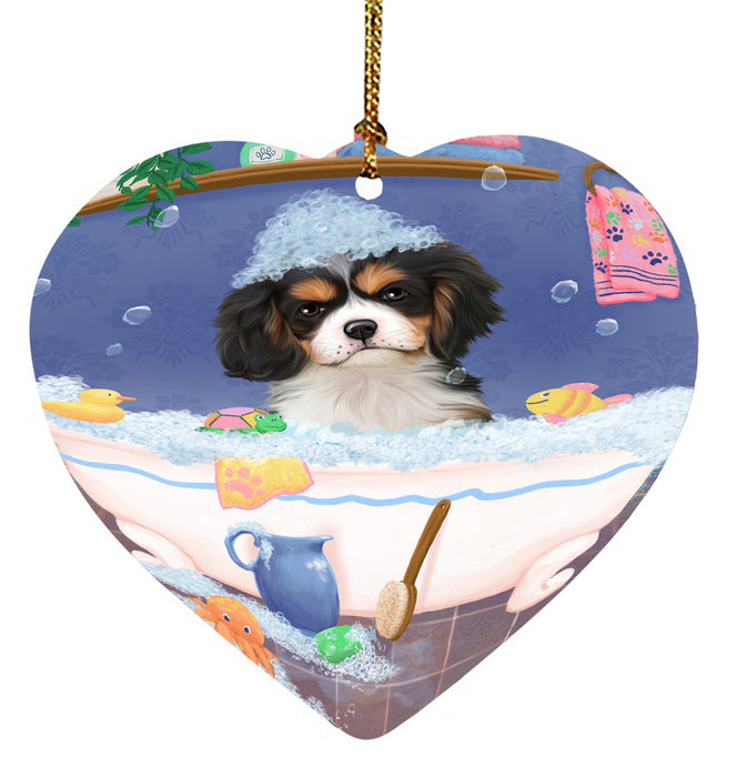 Rub A Dub Dog In A Tub Cavalier King Charles Spaniel Dog Heart Christmas Ornament HPORA58577