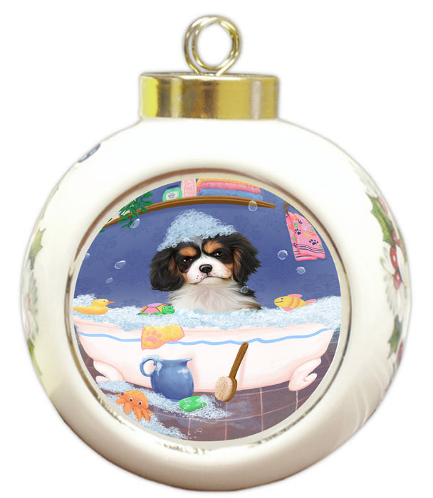 Rub A Dub Dog In A Tub Cavalier King Charles Spaniel Dog Round Ball Christmas Ornament RBPOR58561