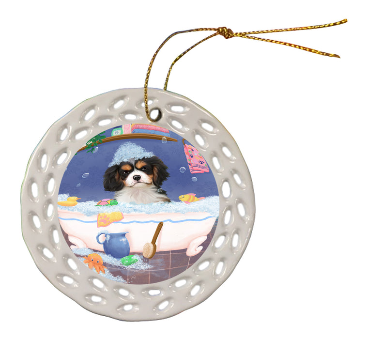 Rub A Dub Dog In A Tub Cavalier King Charles Spaniel Dog Doily Ornament DPOR58228