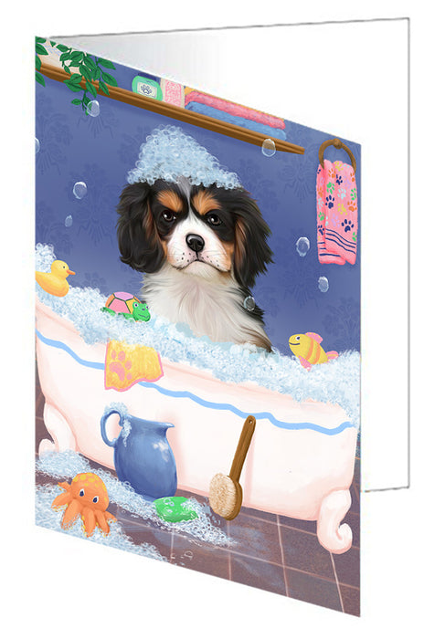 Rub A Dub Dog In A Tub Cavalier King Charles Spaniel Dog Handmade Artwork Assorted Pets Greeting Cards and Note Cards with Envelopes for All Occasions and Holiday Seasons GCD79325